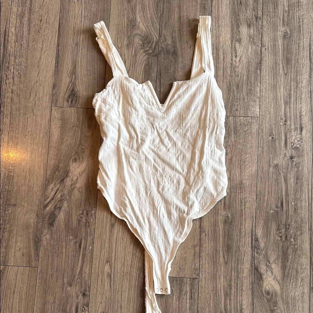 Free People Asymmetrical White Sleeveless Bodysuit